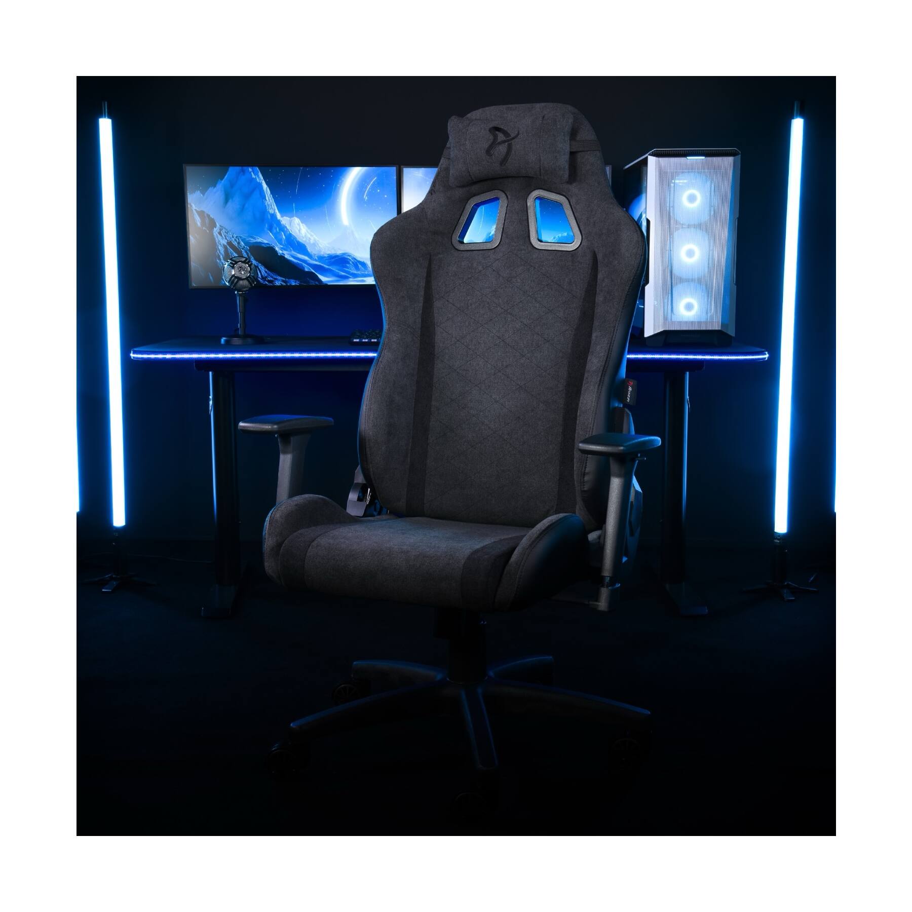 Back. Arozzi - Arozzi Avanti Soft Fabric Ergonomic Gaming Chair – Dark Grey – Cold Cured Molded Foam with Reclining Steel Frame - Dark Grey.