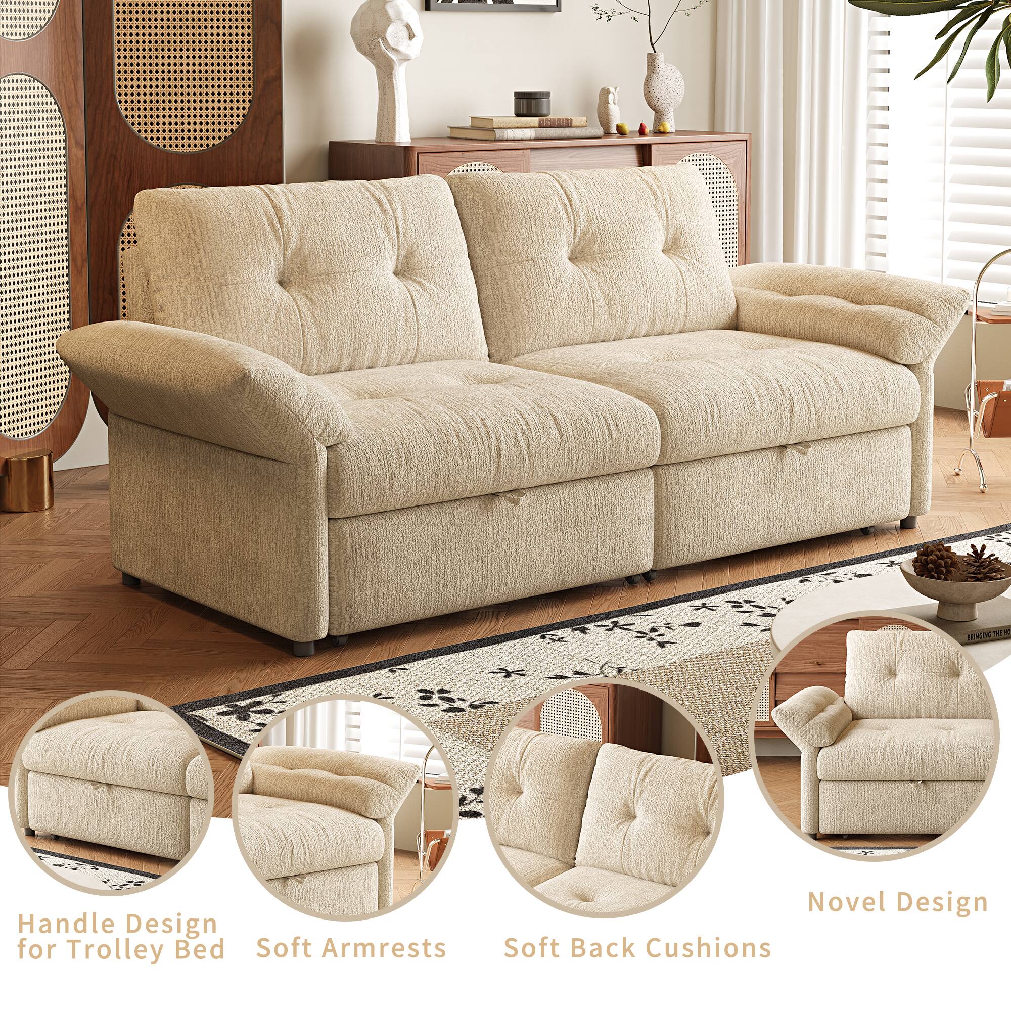 10 - ALS Handle Design for Trolley Bed Soft Armrests Novel Design Soft Back Cushions