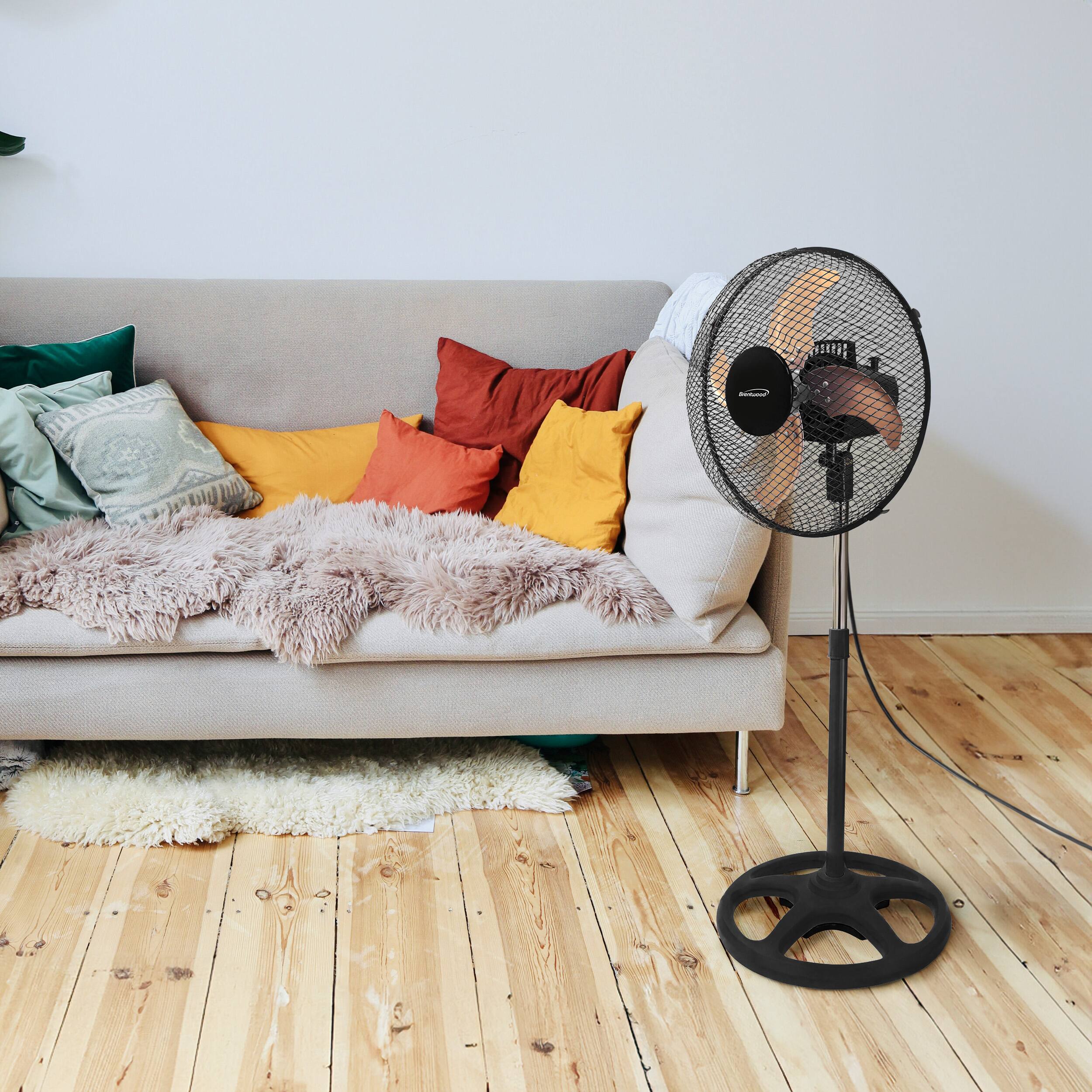 Alt View 4. Brentwood - Brentwood 3 Speed 12in Oscillating Stand Fan in Black.