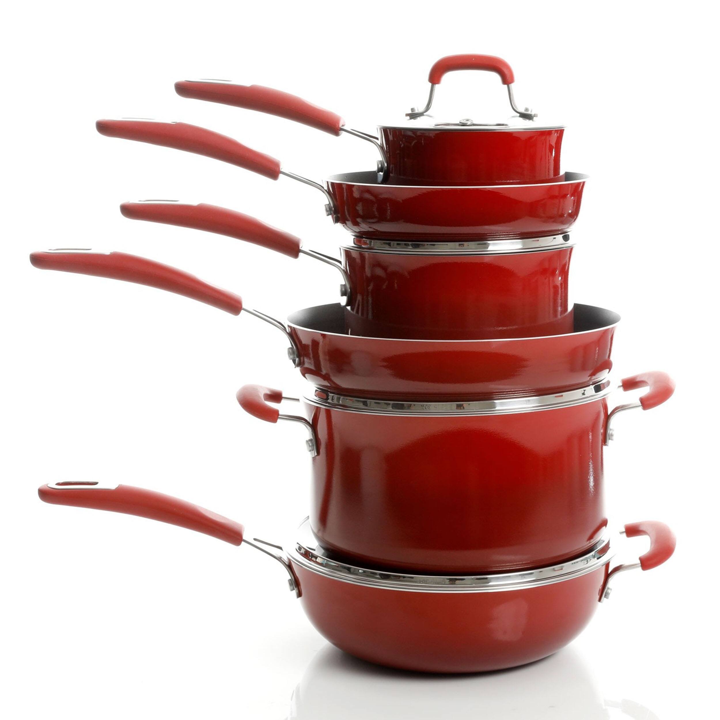 Alt View 1. Kenmore - Kenmore Elite Andover 10 Piece Nonstick Aluminum Cookware Set in Red Gradient - Red Gradient.