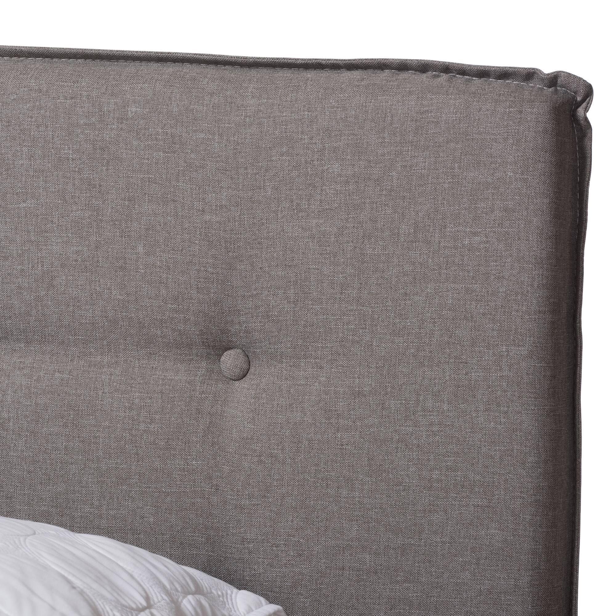 Back. Baxton Studio - Audrey Modern and Contemporary Fabric Upholstered Queen Size Bed - Light Grey.