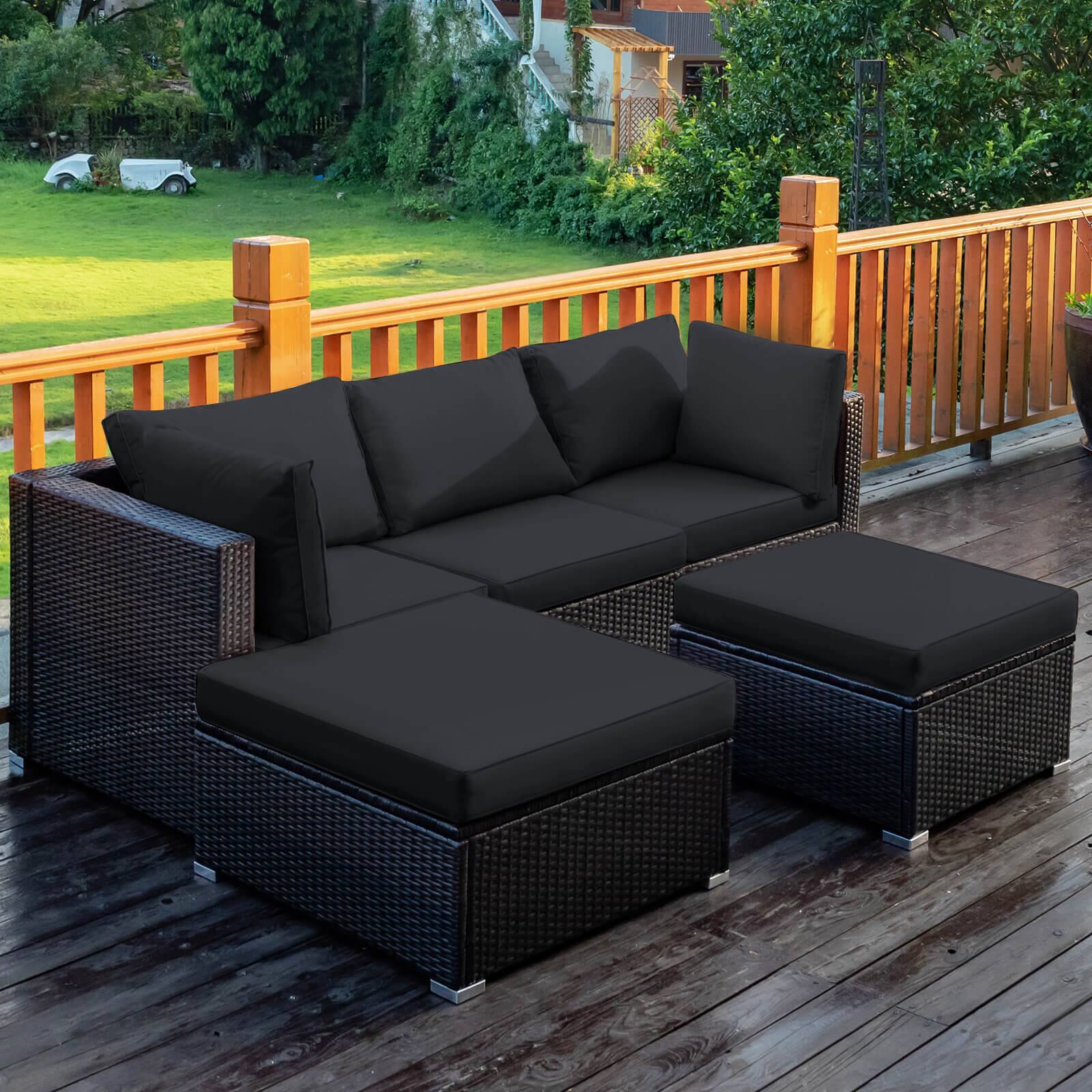 Alt View 5. Costway - Costway 5PCS Outdoor Patio Rattan Furniture Set Sectional Conversation Cushion - Black.