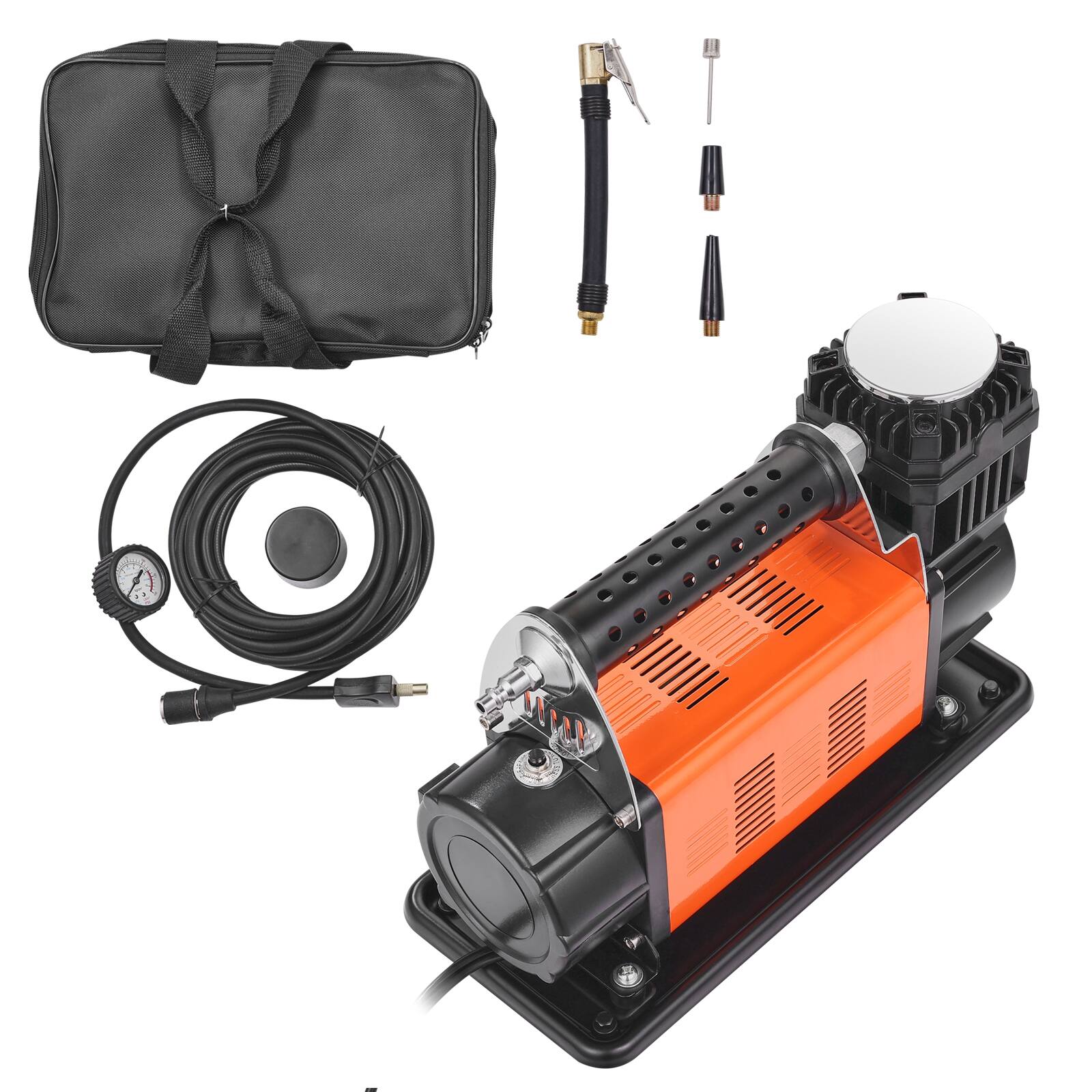 Alt View 5. VEVOR - 12V Portable Tire Inflator, 7.06CFM Heavy Duty Air Compressor,150PSI Offroad Air Pump with Adapters for Car SUV RV Truck - Black; Orange.