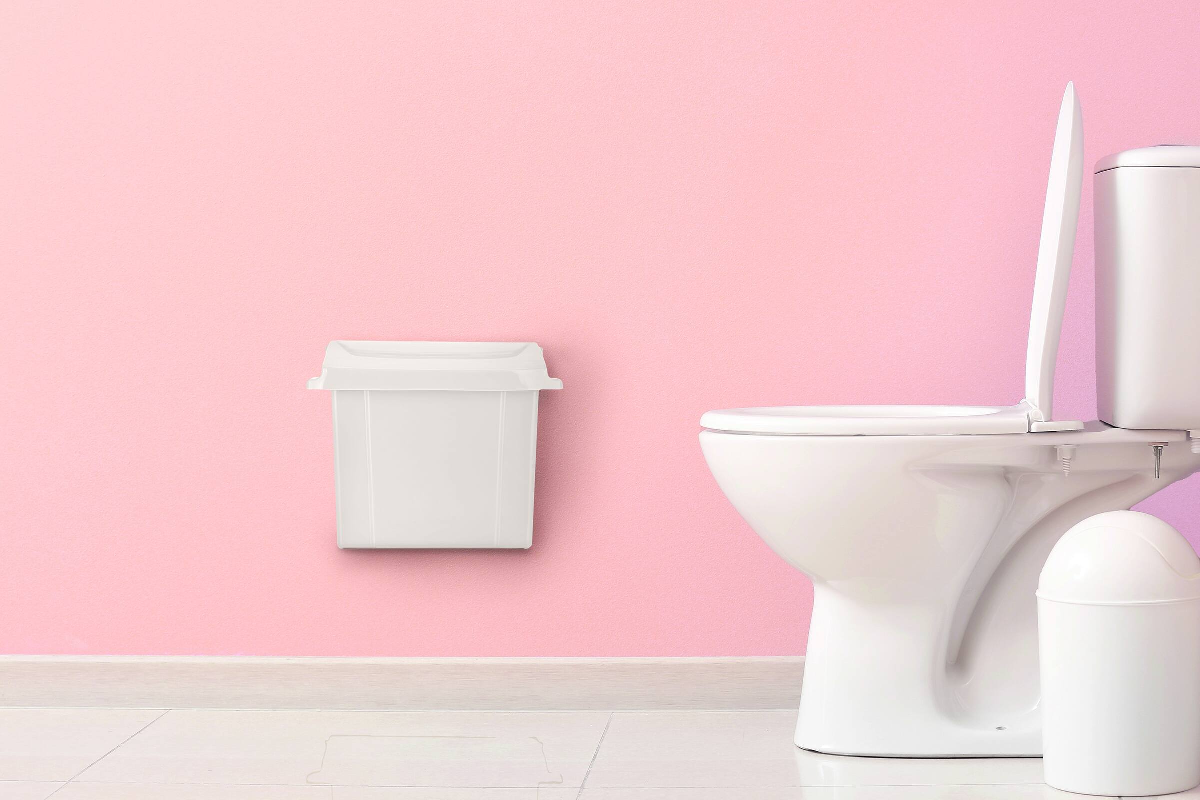 Back. Alpine Industries - Plastic Sanitary Napkin Receptacle Trash Can - White.