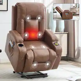 Ropilly - PU Leather Power Lift Recliner for Elderly Heavy Duty Lift Chair 350 LBS - Brown