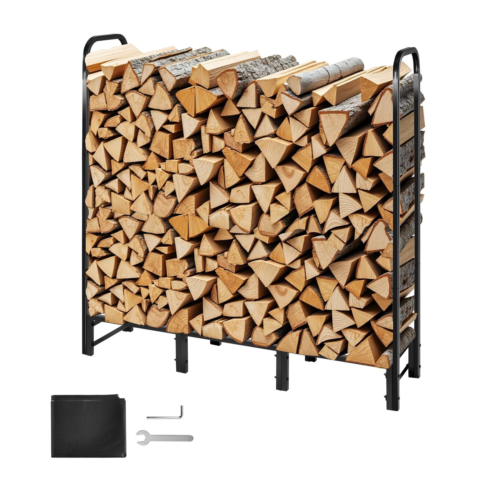 Alt View 5. VEVOR - Firewood Rack with Waterproof Cover, 4 ft Outdoor Firewood Holder, 1/4 Cord Storage Metal Log Holder - Black.