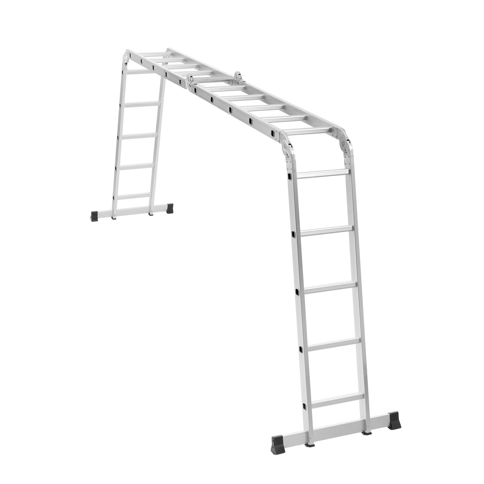 Alt View 5. VEVOR - Multi-Purpose Folding Ladder, 7-in-1 Tall Extension Step Ladder, A Frame 5 Step Telescoping Ladder, 19ft Reach Height - Silver.