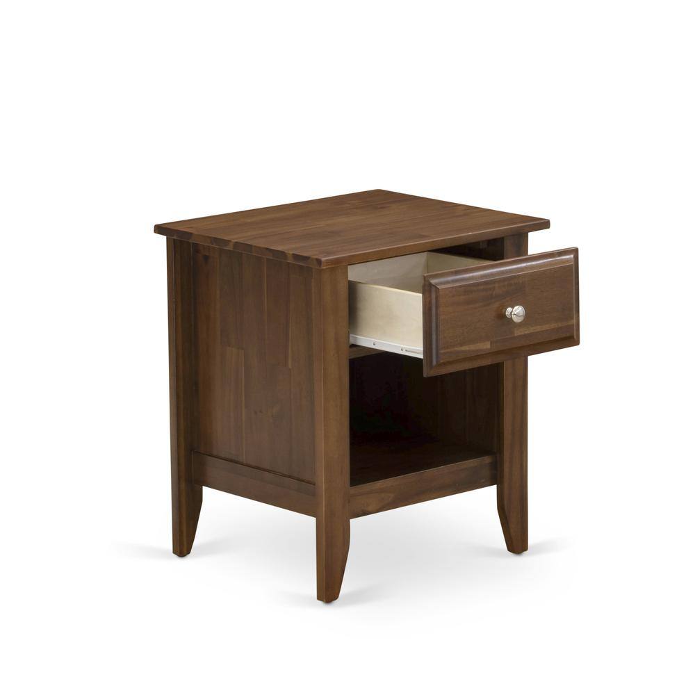 Left. East West Furniture - East West Furniture GA-08-ET Small Nightstand with 1 Wood Drawer for Bedroom, Stable and Sturdy Constructed - Antique - Antique Walnut.