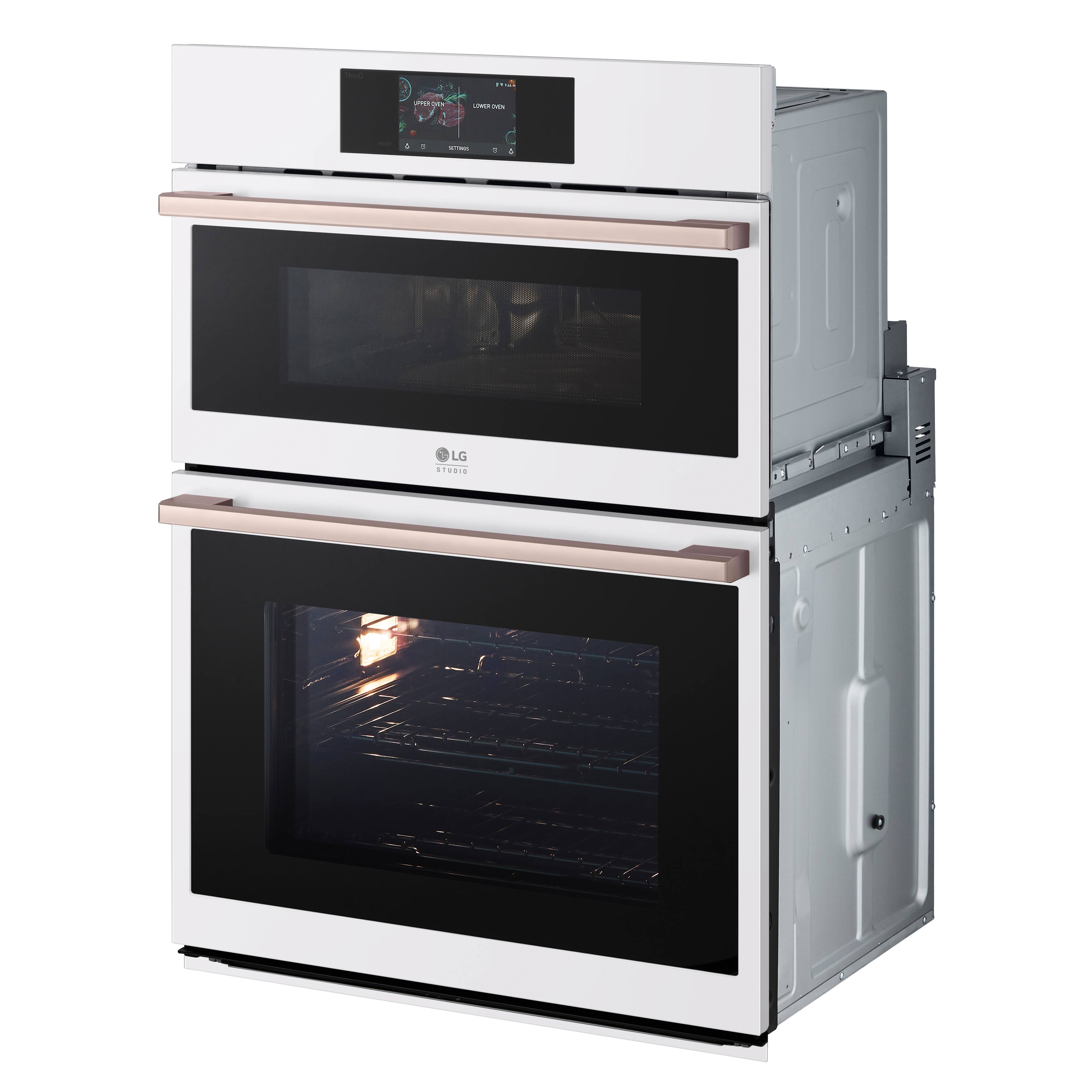 Left. LG - STUDIO 30" Smart Built-In Electric Convection Combination Wall Oven with Microwave and Sous Vide - Essence White.