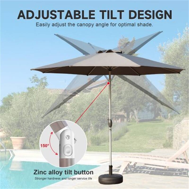 ADJUSTABLE TILT DESIGN  
Easily adjust the canopy angle for optimal shade.  

150° Zinc alloy tilt button  
Stronger hardness and longer service life