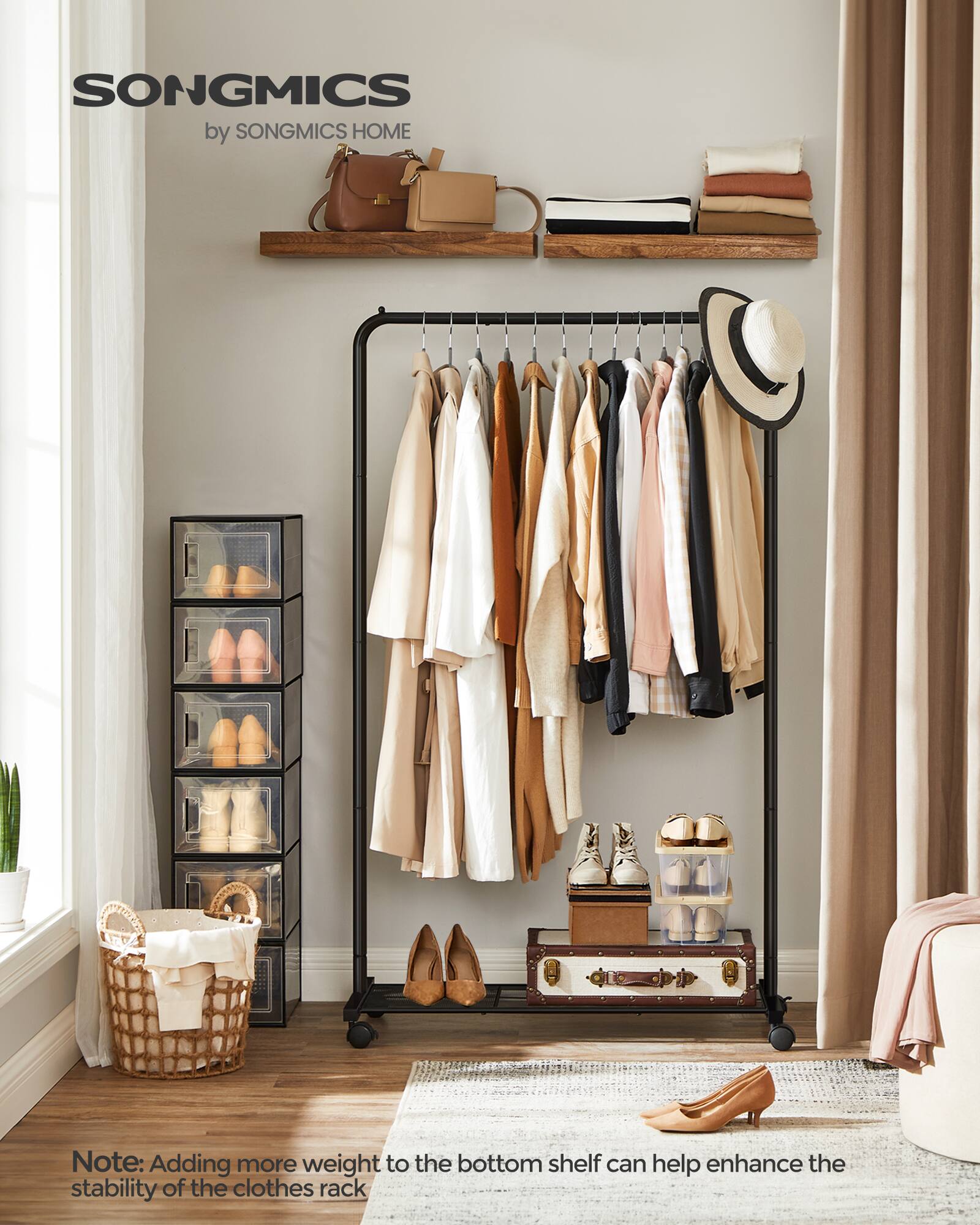 SONGMICS by SONGMICS HOME

Note: Adding more weight to the bottom shelf can help enhance the stability of the clothes rack