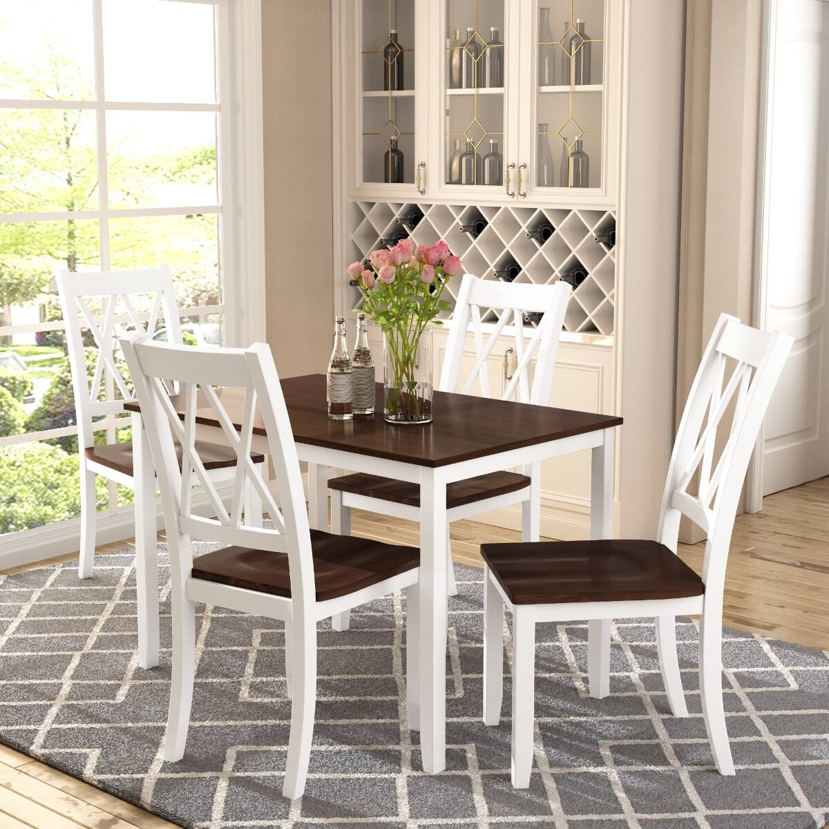 Left. Loheer - Loheer 5 Piece Dining Table Set Espresso White Rectangular Wood Table with Four Chairs - Espresso top and white frame.