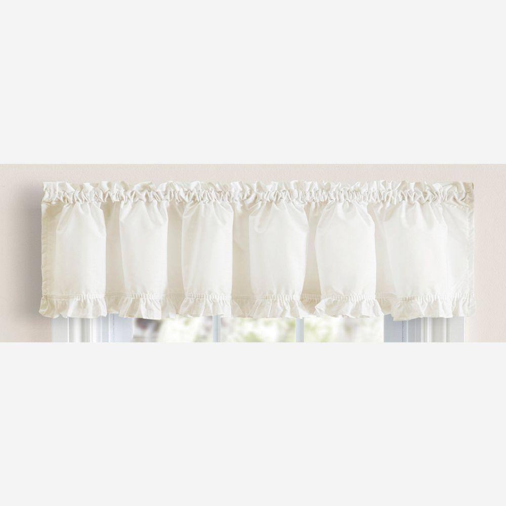 Left. Ellis Curtain - Ellis Home Classic Narrow Ruffle Natural Color Rod Pocket Valance 74" X 12" - Natural.