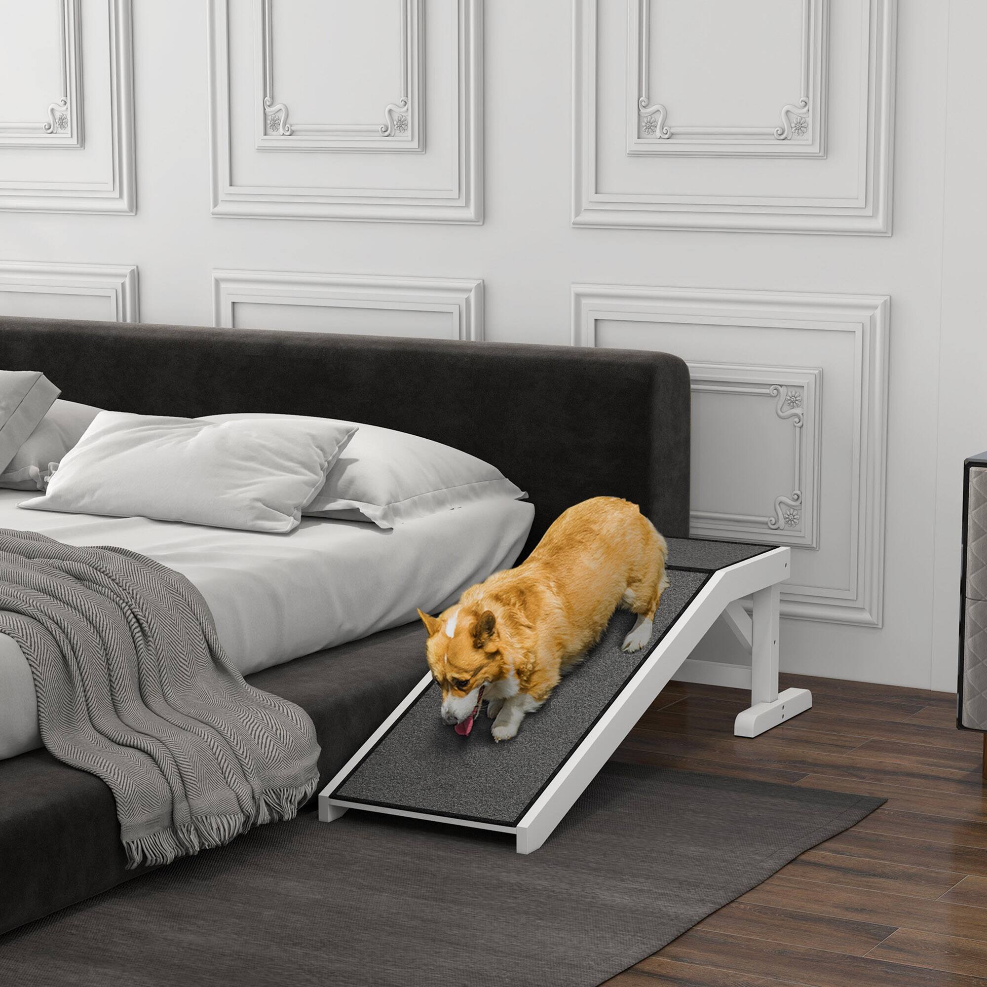 Alt View 1. Pawhut - Pet Ramp for Dogs & Cats with Non-Slip Carpet - White.