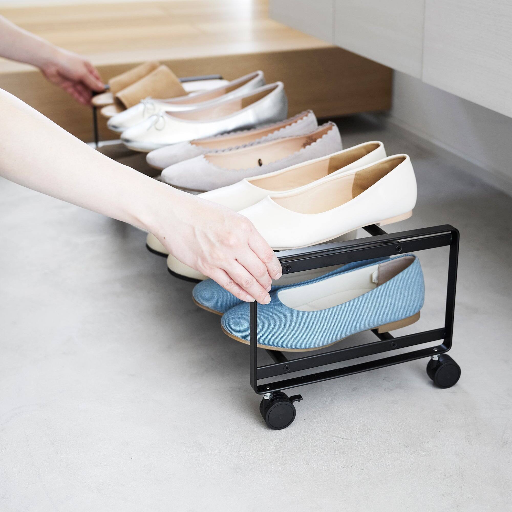 Alt View 9. Yamazaki Home - Two-Tier Rolling Shoe Rack (" H)  - Steel - Black.