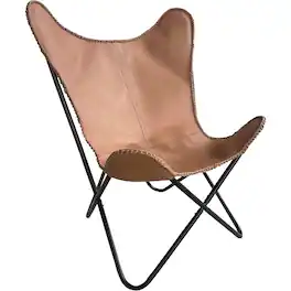 AmeriHome - Genuine Leather Butterfly Chair - Light Tan - Multicolor