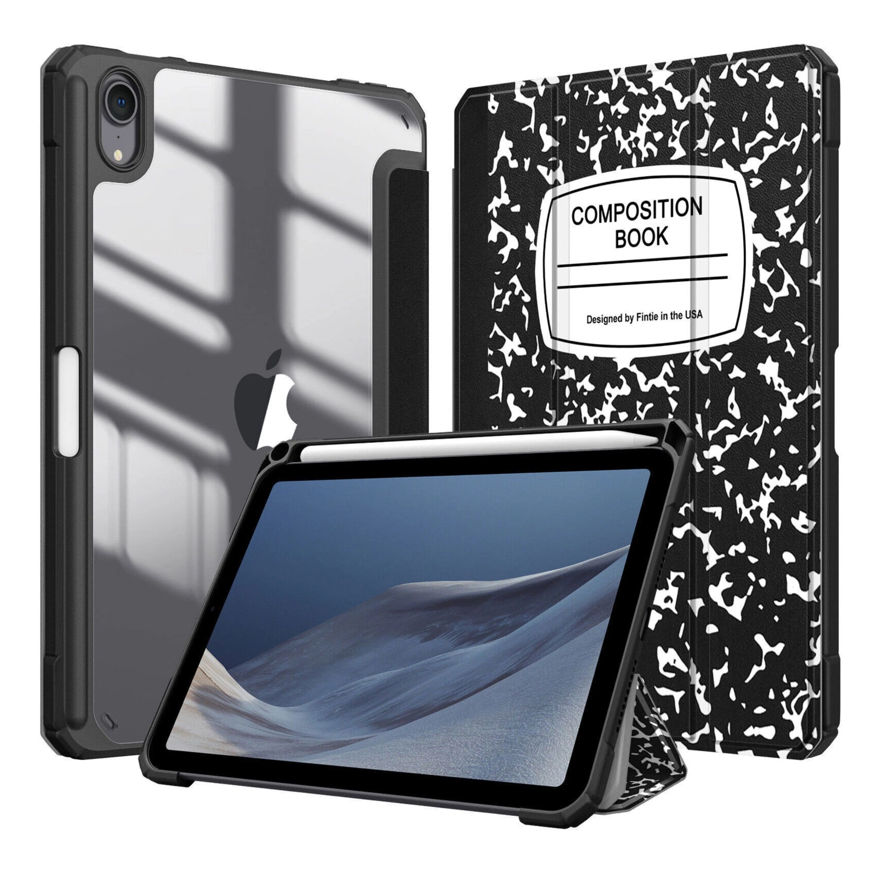 Kitcheniva - Clear Back Shell Slim Case For iPad Mini 7 A17 Pro 2024/iPad Mini 6 Composition Book - Black White