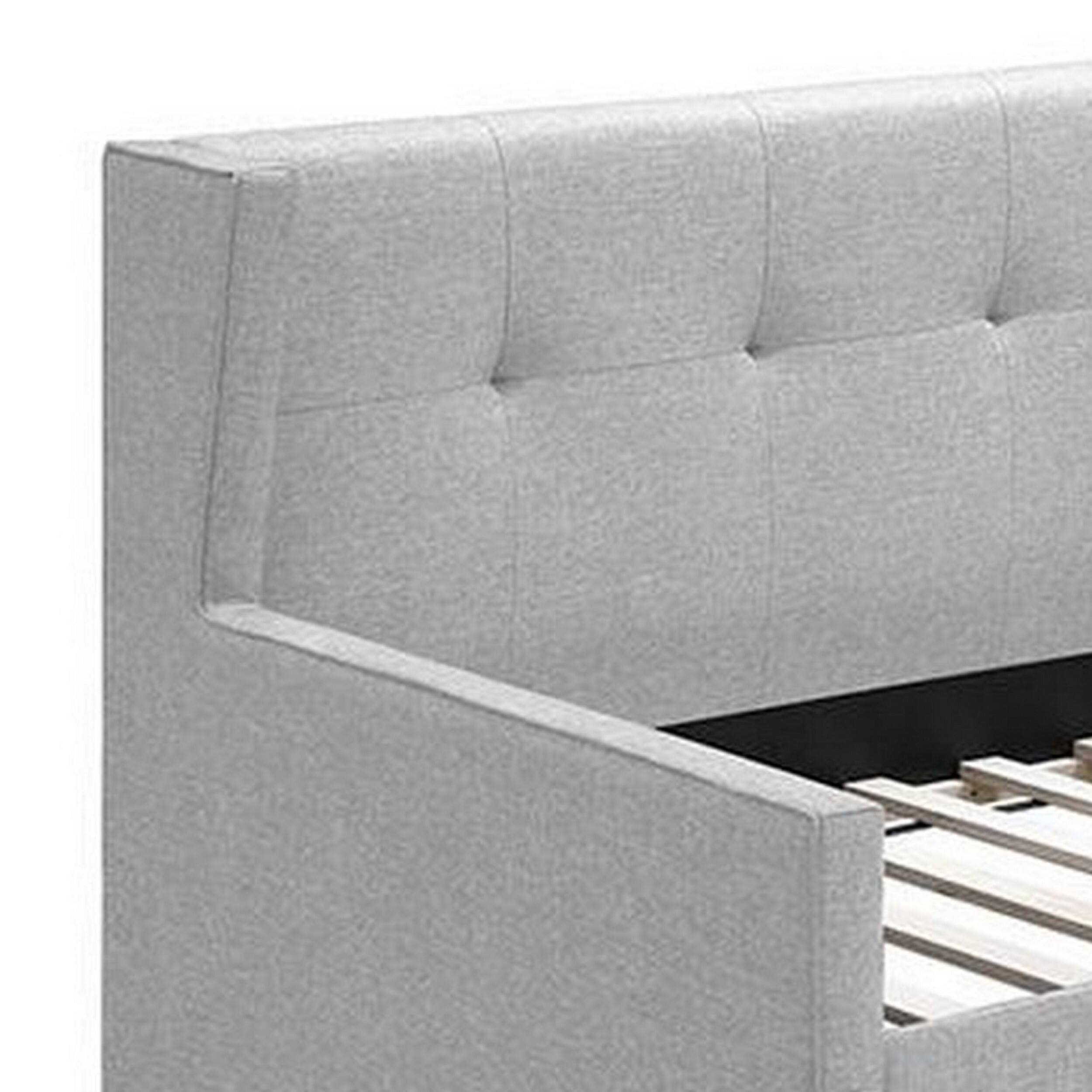Alt View 2. Manhattan Lane - Diem Classic Wood Day Bed with Trundle, Button Tufted Back, Gray Burlap - Gray.