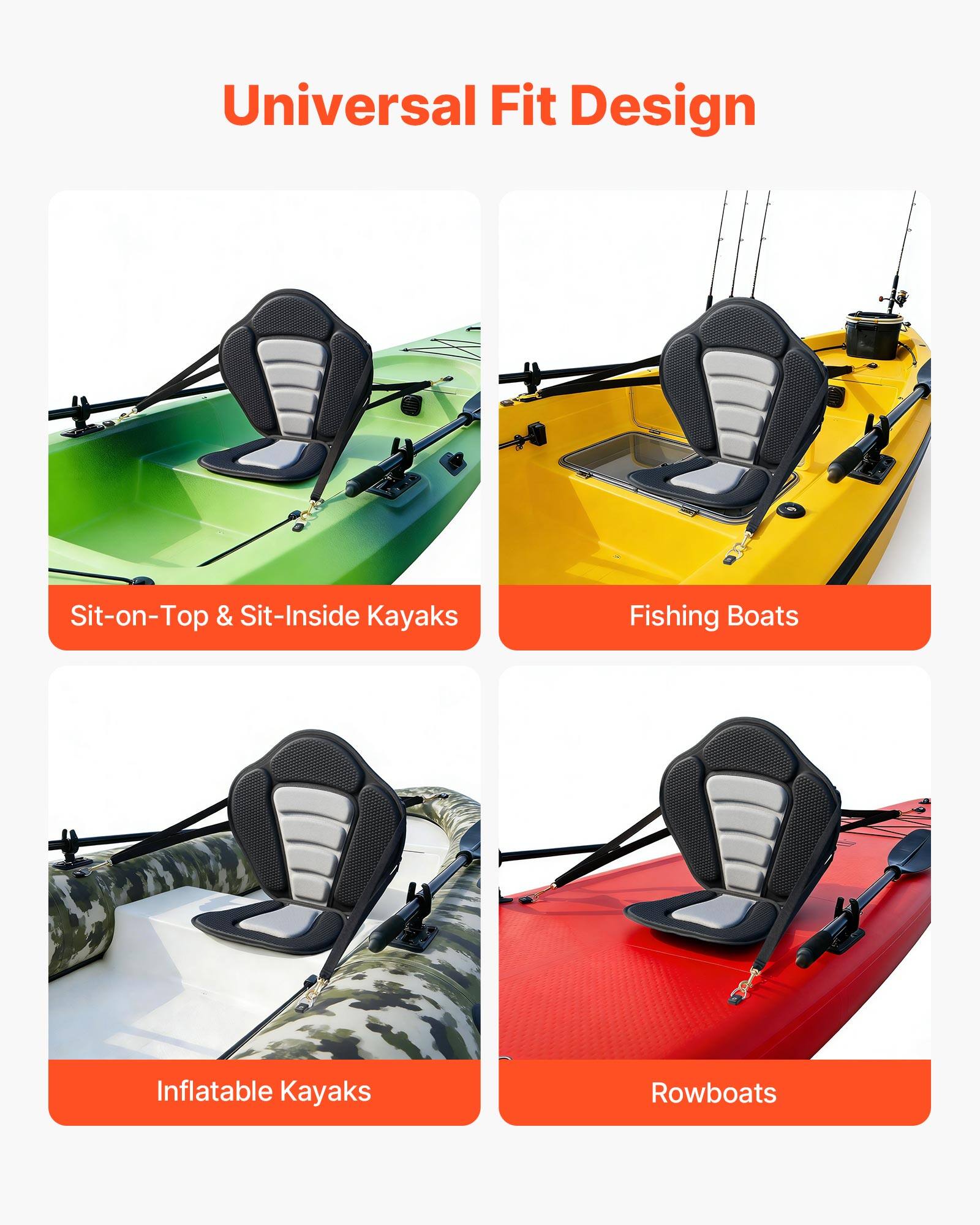 Universal Fit Design

- Sit-on-Top & Sit-Inside Kayaks
- Fishing Boats
- Inflatable Kayaks
- Rowboats