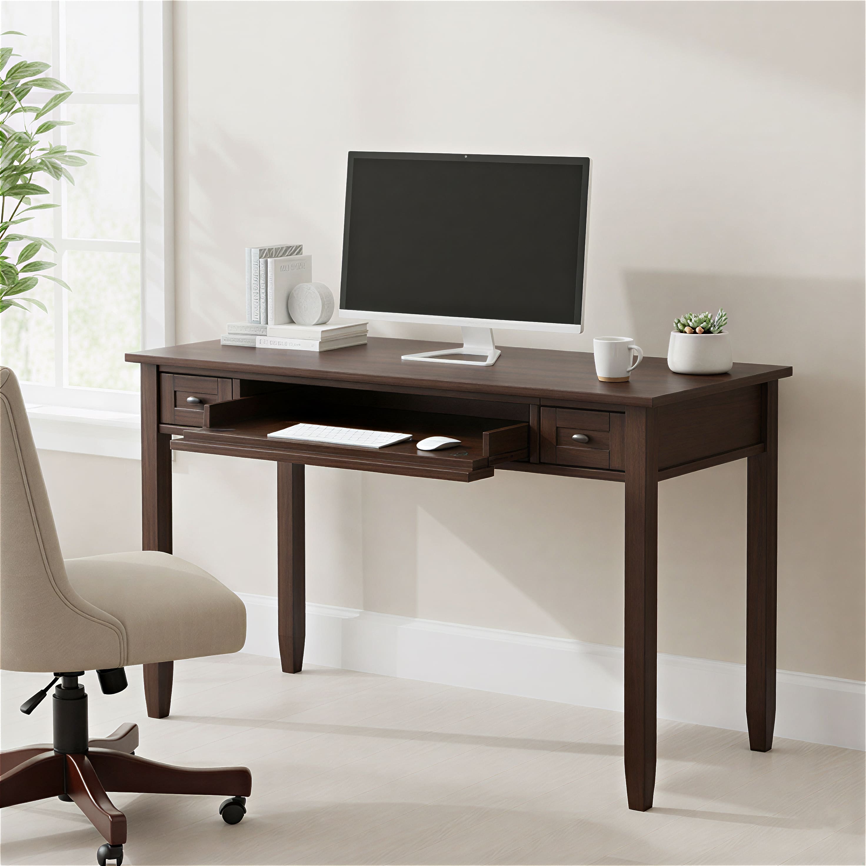 Simpli Home - Warm Shaker 48 inch Wide Solid Wood Rectangular Desk - Mocha Brown