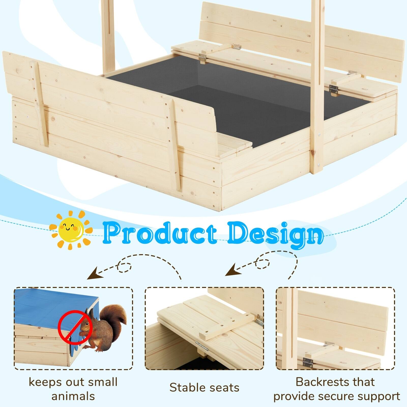 Product Design

- Keeps out small animals
- Stable seats
- Backrests that provide secure support