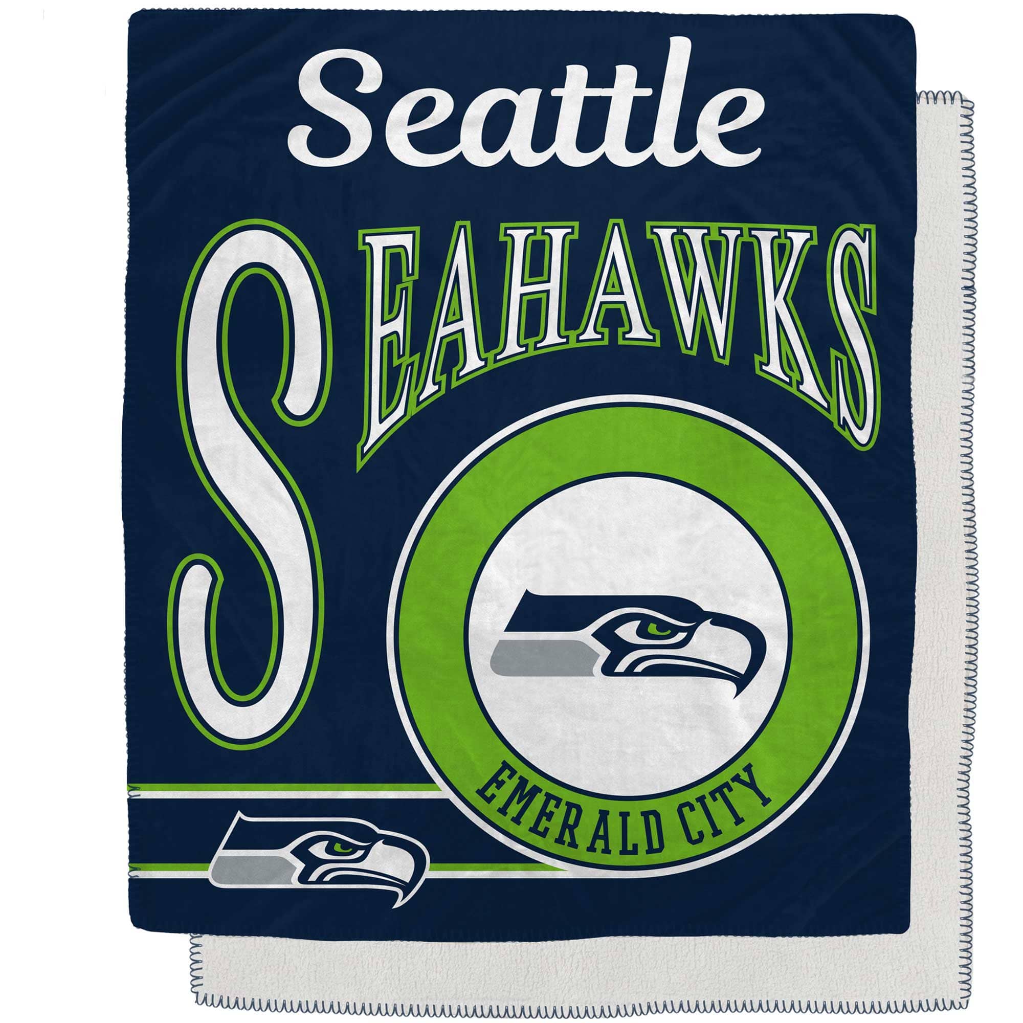 Pegasus - Seattle Seahawks 50" x 60" Retro Emblem Flannel Fleece Sherpa Blanket - Multicolor