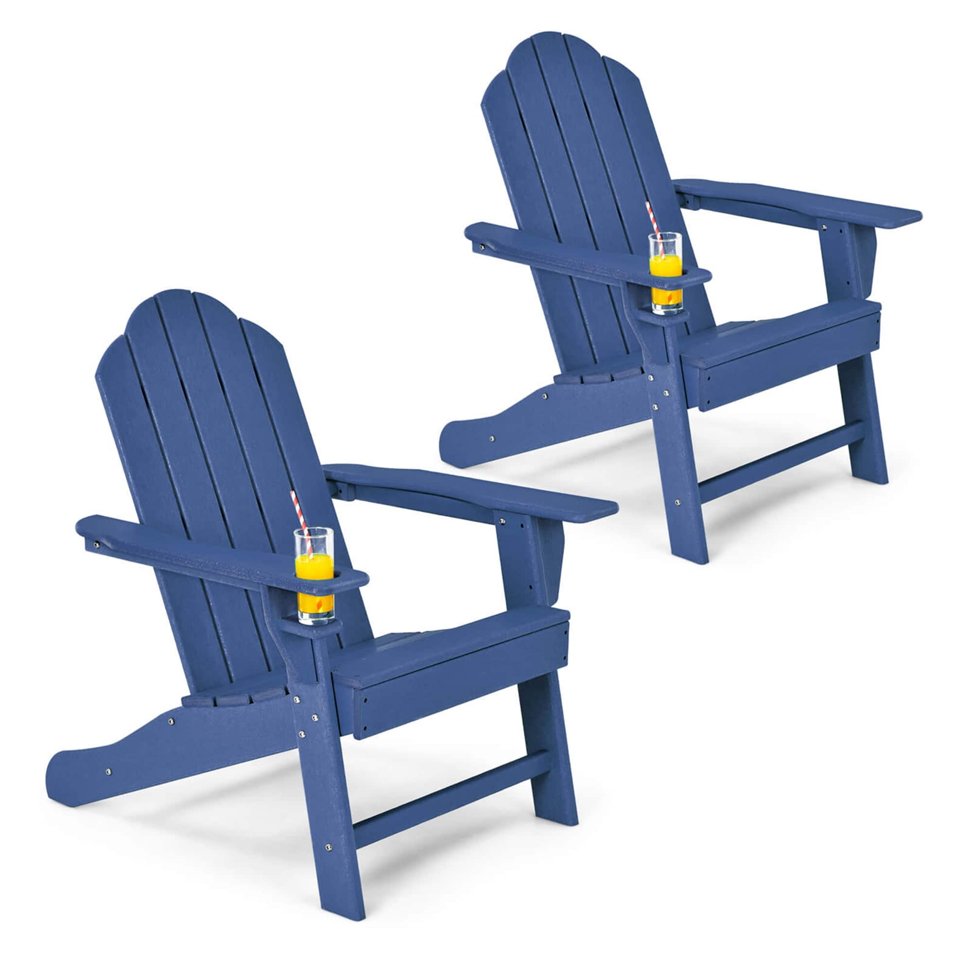 Front. Costway - 2 PCS Patio Adirondack Chair Weather Resistant Garden Deck with Cup Holder - Navy.