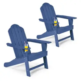 Costway - 2 PCS Patio Adirondack Chair Weather Resistant Garden Deck with Cup Holder - Navy