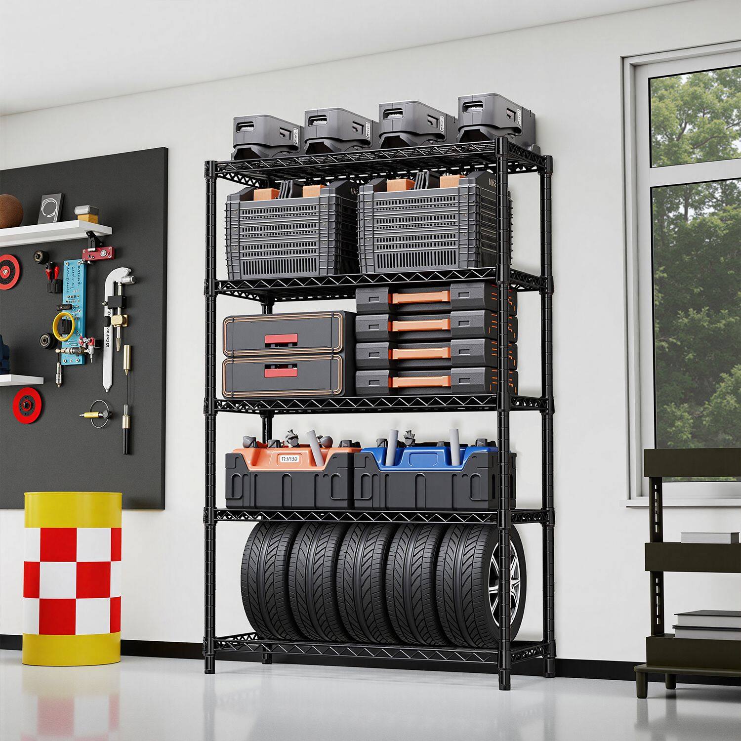 Angle. Mirfee - 5-Tier Steel Storage Shelving Unit, 1750 LB Capacity Heavy Duty Wire Rack, 72.3" H Garage/Office Utility Shelf - Black.