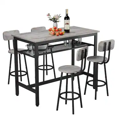 Front. Ecooso - Bar Table and Chairs Set, 5 Piece,Counter Height High for Dining Room, Kitchen, Bar, Apartment,Gray - Antique Grey.