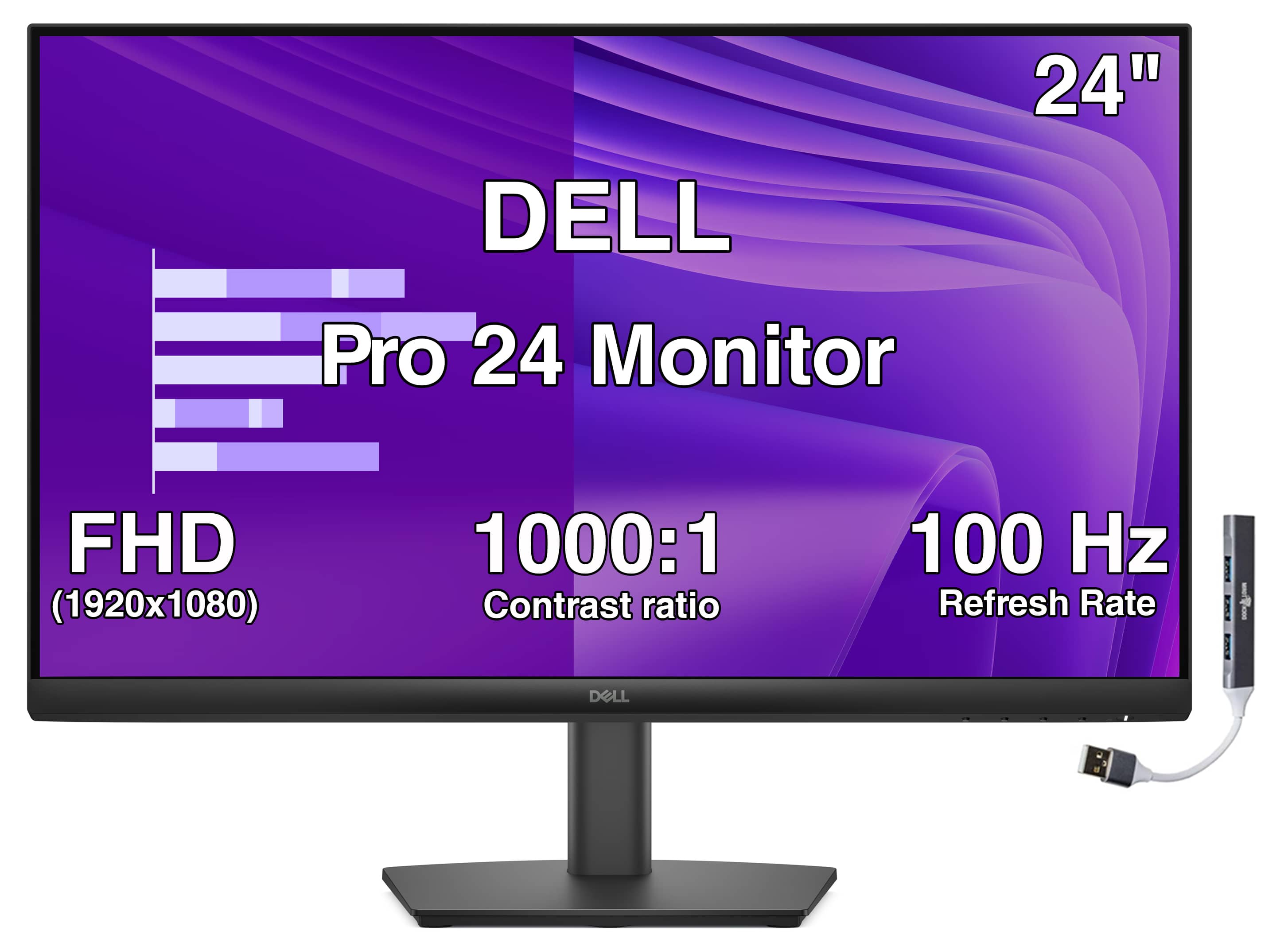Dell - Pro 24 24" IPS Monitor, 5ms Response Time, Anti-Glare, 250 nits Brightness, VESA Mount, VGA, HDMI & DKZ Hub - Black