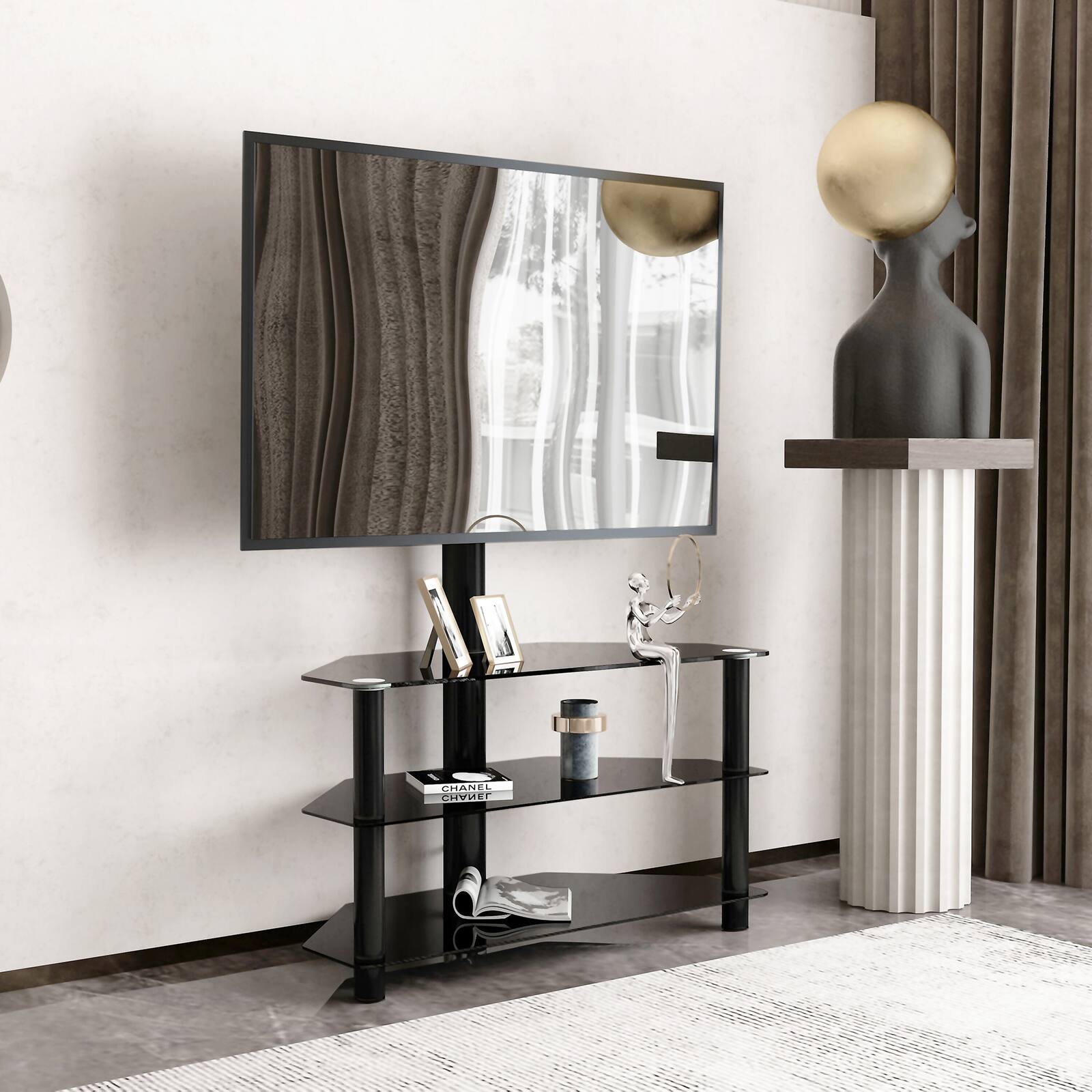 Alt View 1. Chateau Abodes - Multi-function TV Stand with Height Adjustable, Swivel Bracket & 3-Tier - Black.