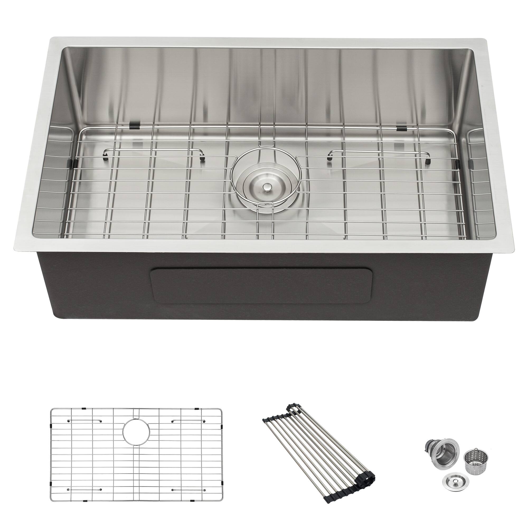 Left. TinyHomie - 32x18x9 Inch Undermount 16Gauge Stainless Steel Deep Single Bowl Kitchen Sink - brown.