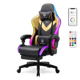 GTPlayer - RGB Gaming Chair with LED Lights Ergonomic Computer Gaming Chair Without Massage - Yellow
