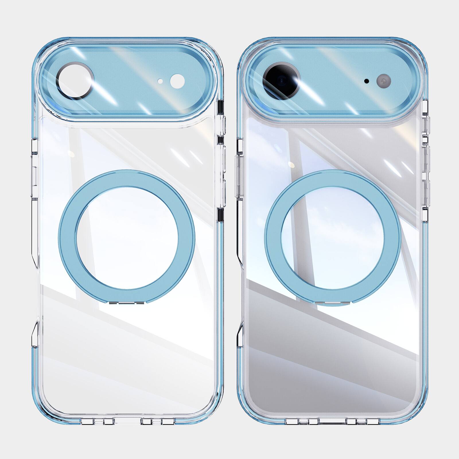 Angle. Dteck - Magnetic Clear Phone Case for Apple iPhone Air with Metal Rotating Kickstand,Shockproof PC+TPU Slim Transparent Cover - Blue.