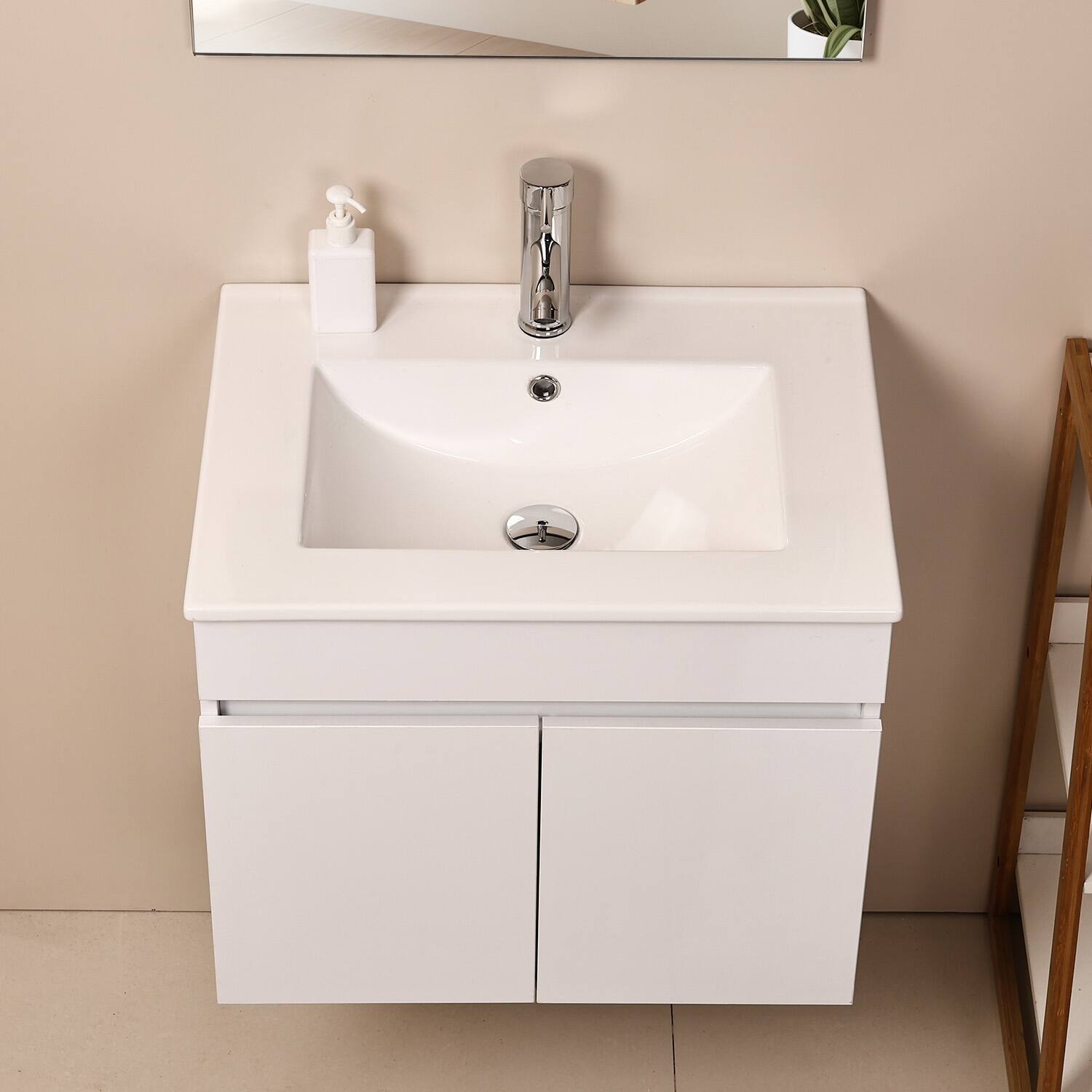 Left. Ainfox - Ainfox 24inch Modern Wall Mounted  Bathroom Vanity with Ceramic Basin and Faucet - white.