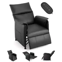Jojoka - Electric Recliner Chair with Memory Function, PU Leather/Fabric Recliner Rocker Chair with Side Pokects - Black-PU