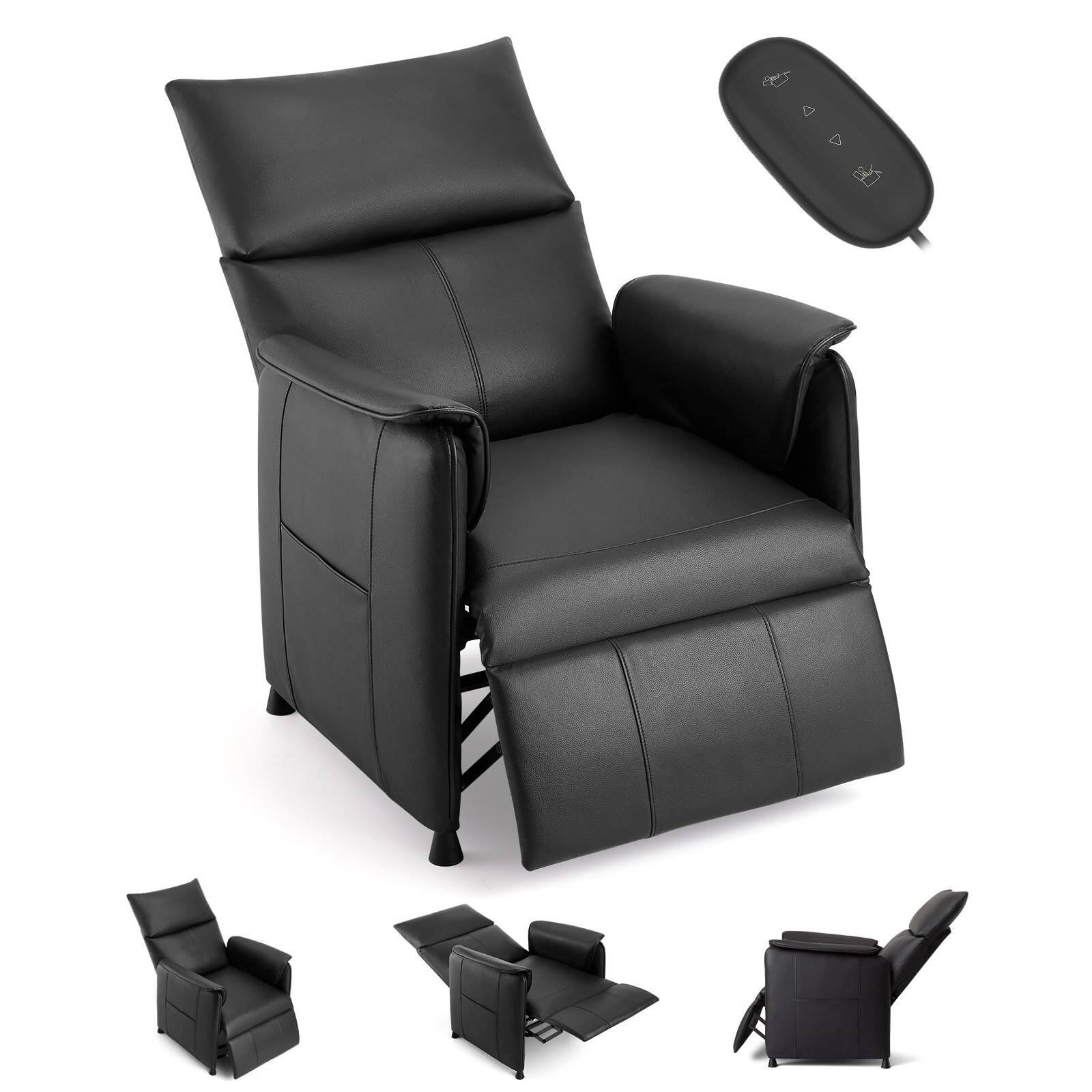 Front. Jojoka - Electric Recliner Chair with Memory Function, PU Leather/Fabric Recliner Rocker Chair with Side Pokects - Black-PU.