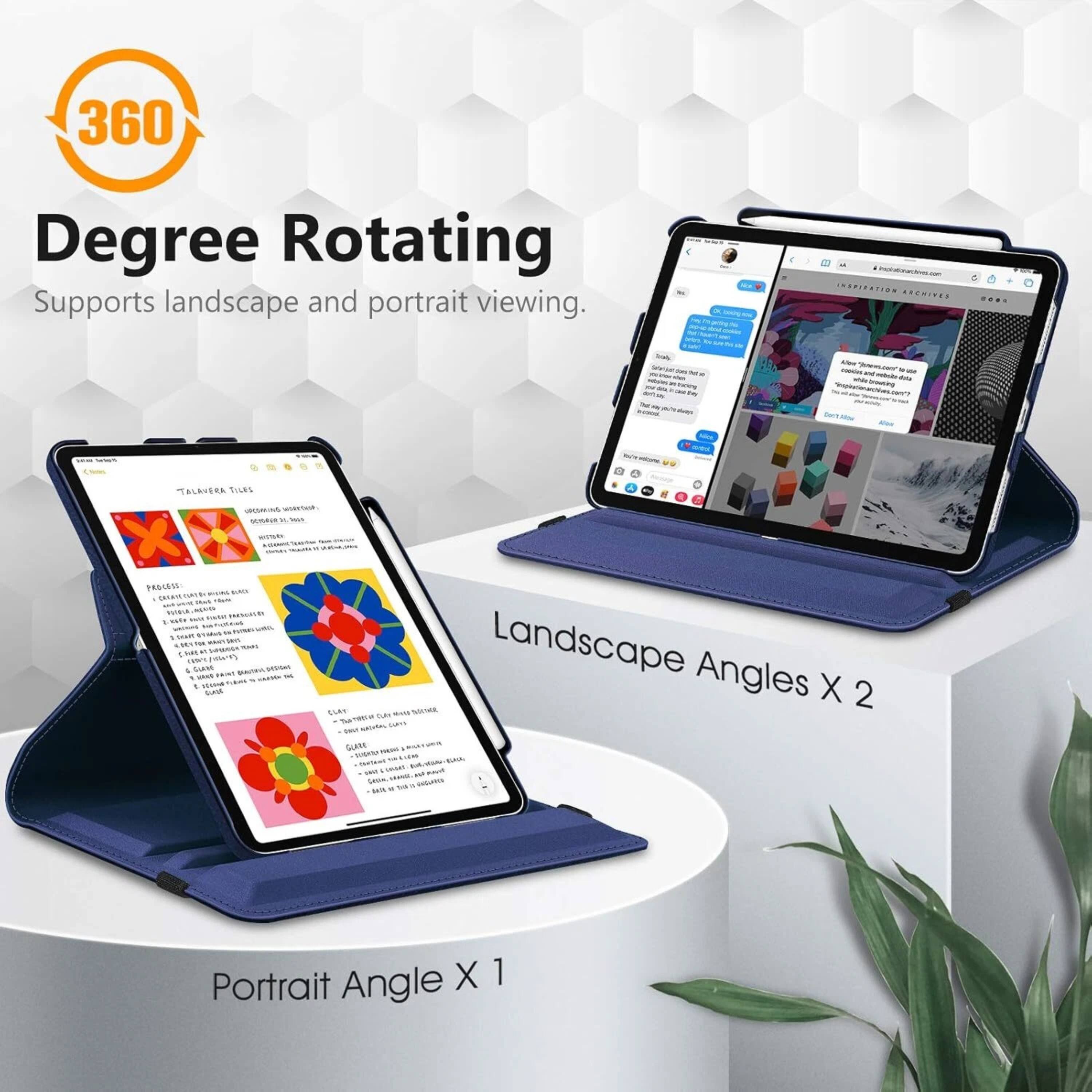 360 Degree Rotating  
Supports landscape and portrait viewing.  

Landscape Angles X 2  
Portrait Angle X 1