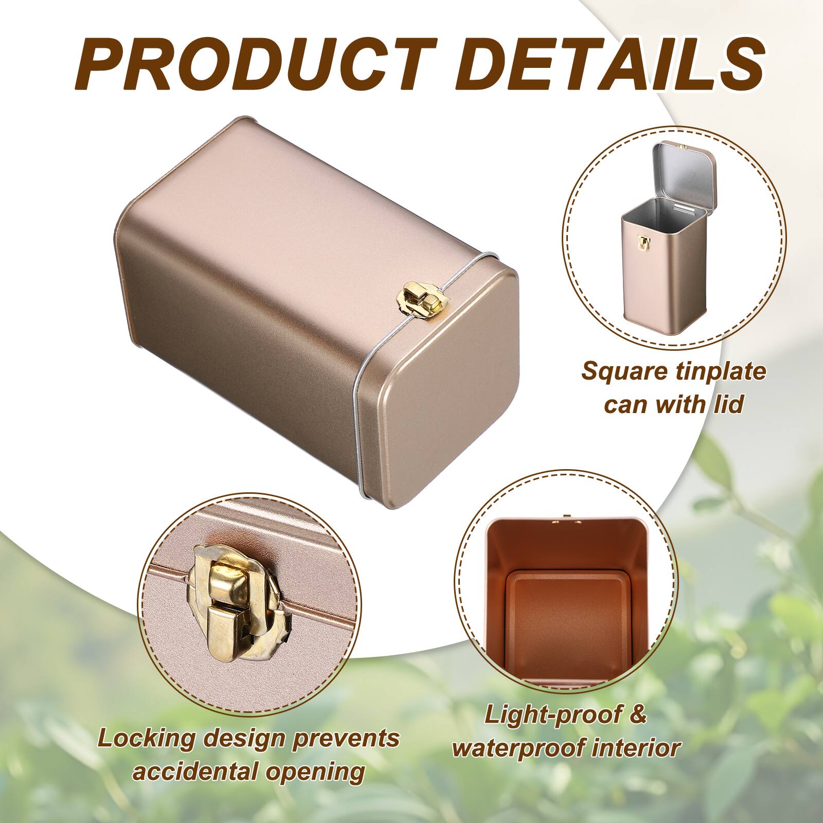 PRODUCT DETAILS

- Square tinplate can with lid
- Light-proof & waterproof interior
- Locking design prevents accidental opening