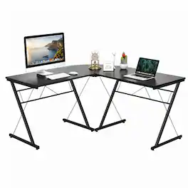 WELLFOR - 59" L-Shaped Desk with Round Corner, Corner Computer Desk Gaming Desk for Home Office - Black