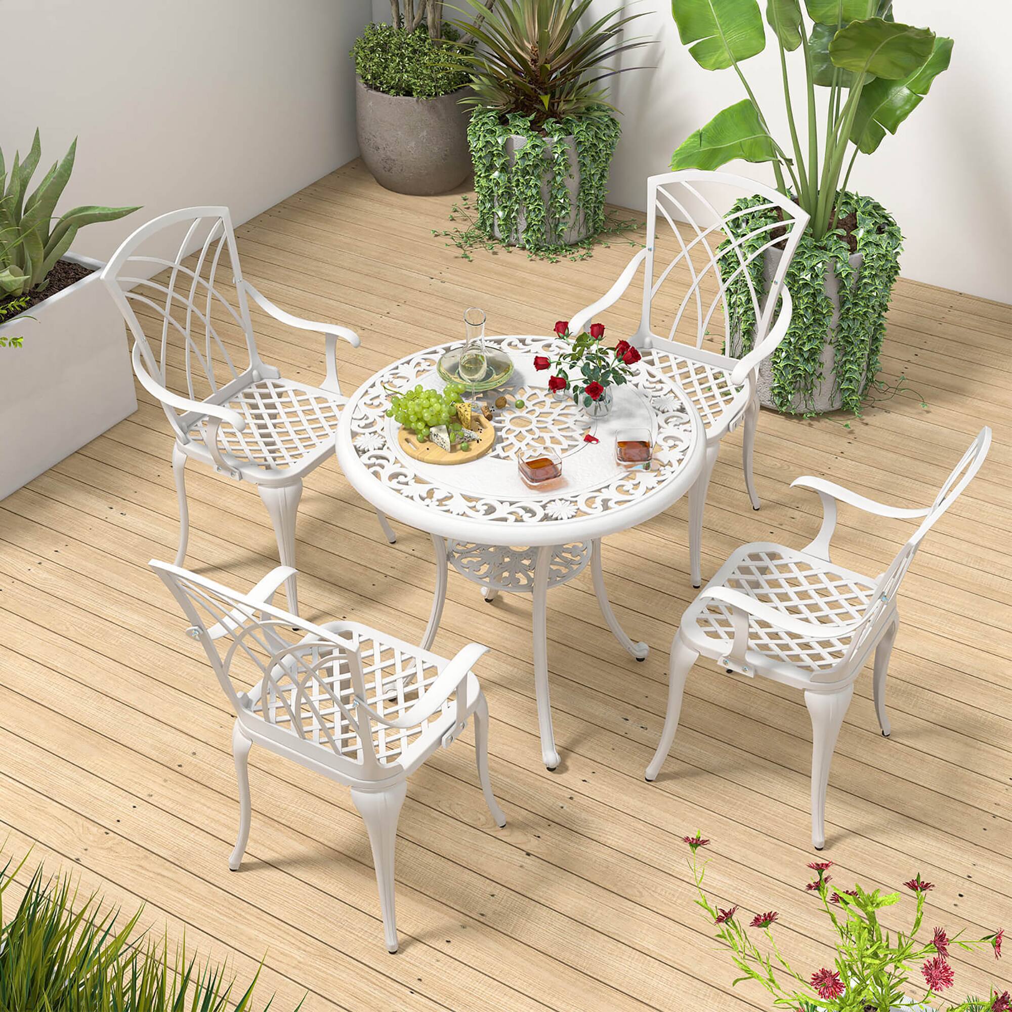 Alt View 4. Gymax - Gymax Set of 4 Cast Aluminum Patio Dining Chairs w/ Armrests Patio Bistro Chairs - White.