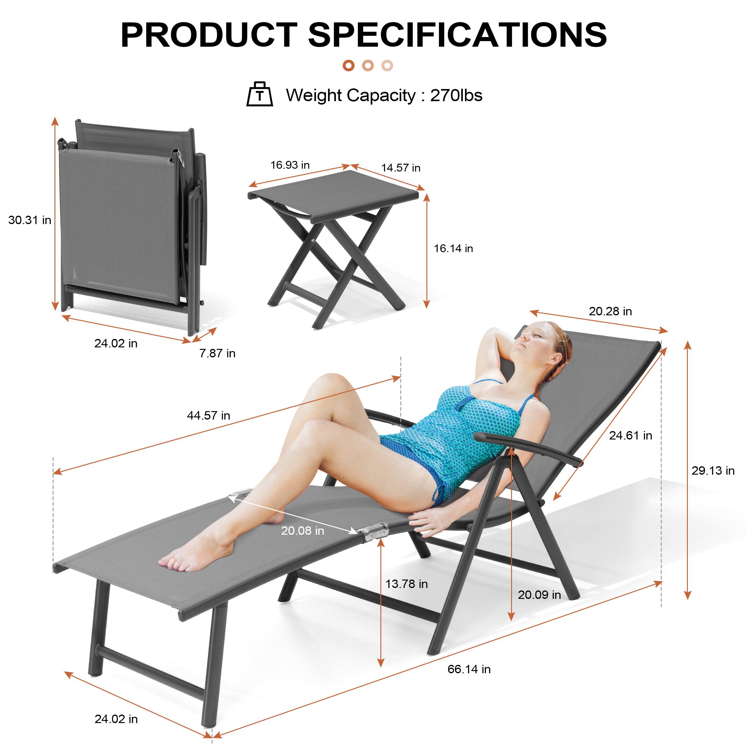 PRODUCT SPECIFICATIONS

Weight Capacity: 270lbs

- 30.31 in
- 24.02 in
- 7.87 in
- 44.57 in
- 20.08 in
- 13.78 in
- 20.09 in
- 66.14 in
- 24.02 in
- 24.61 in
- 29.13 in
- 20.28 in
- 20.09 in
- 16.14 in
- 14.57 in
- 16.93 in