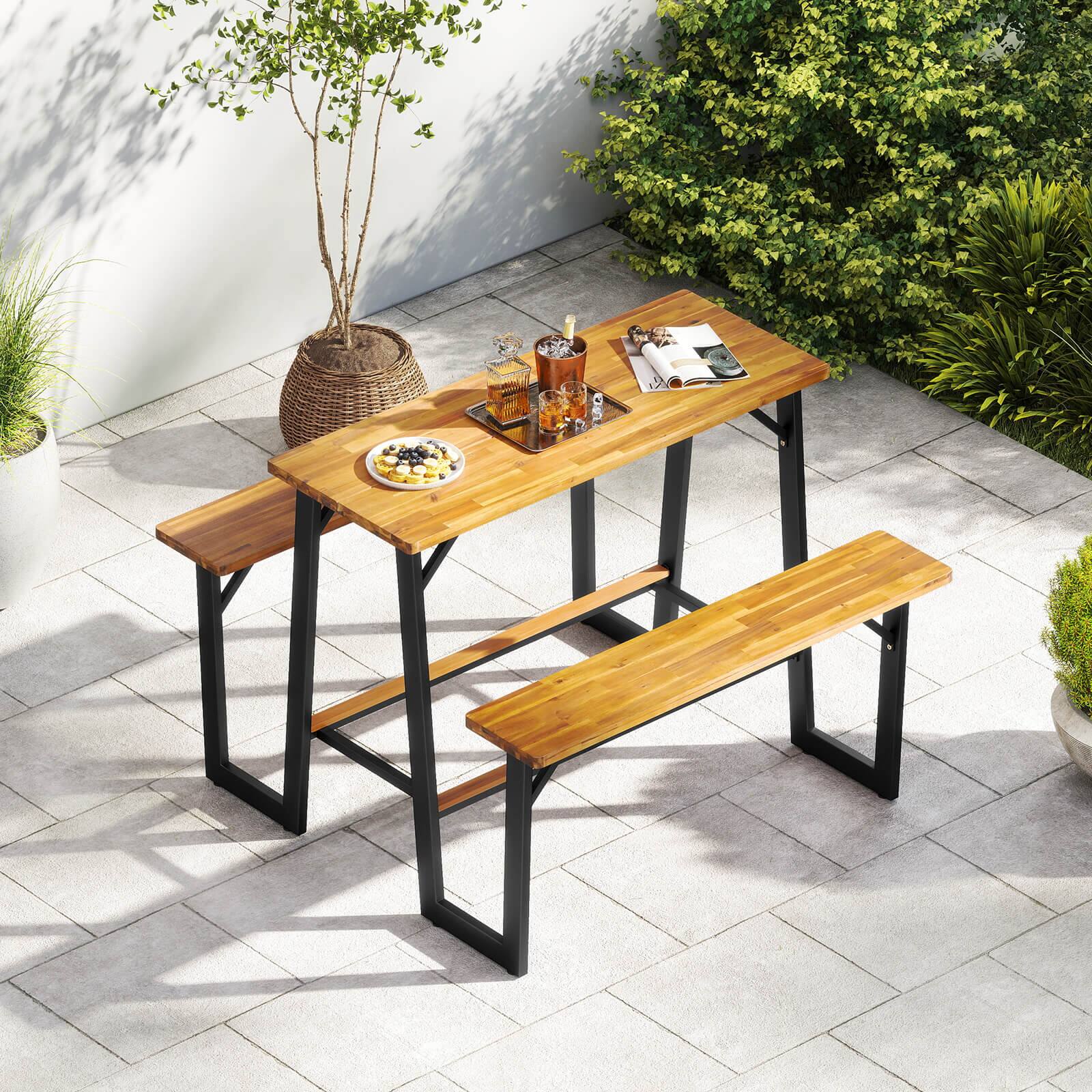 Alt View 4. Costway - Costway Patio Picnic Table Bench Set with Acacia Wood Tabletop Benchtop Built-in Footrests - Natural.