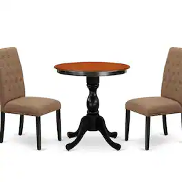 East West Furniture - 3-Piece Mid Century Dining Set Include a Dining Table and 2 Light Sable Linen Fabric Padded Chairs - Multi-Color