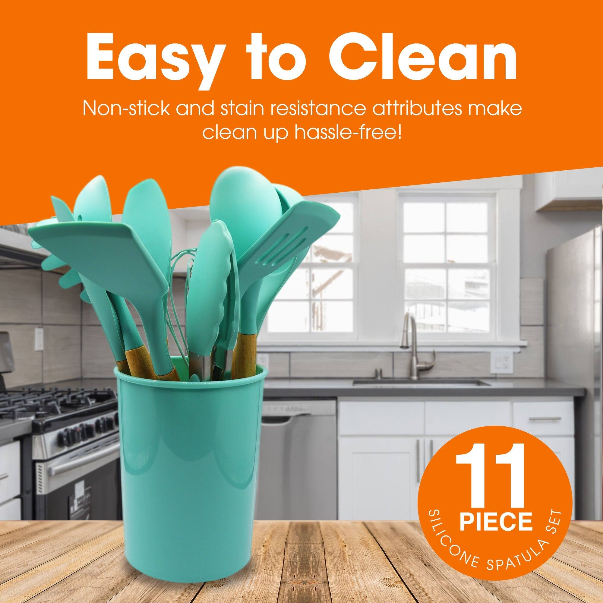 Easy to Clean  
Non-stick and stain resistance attributes make clean up hassle-free!  

11 SILICONE PIECE SET SPATULA