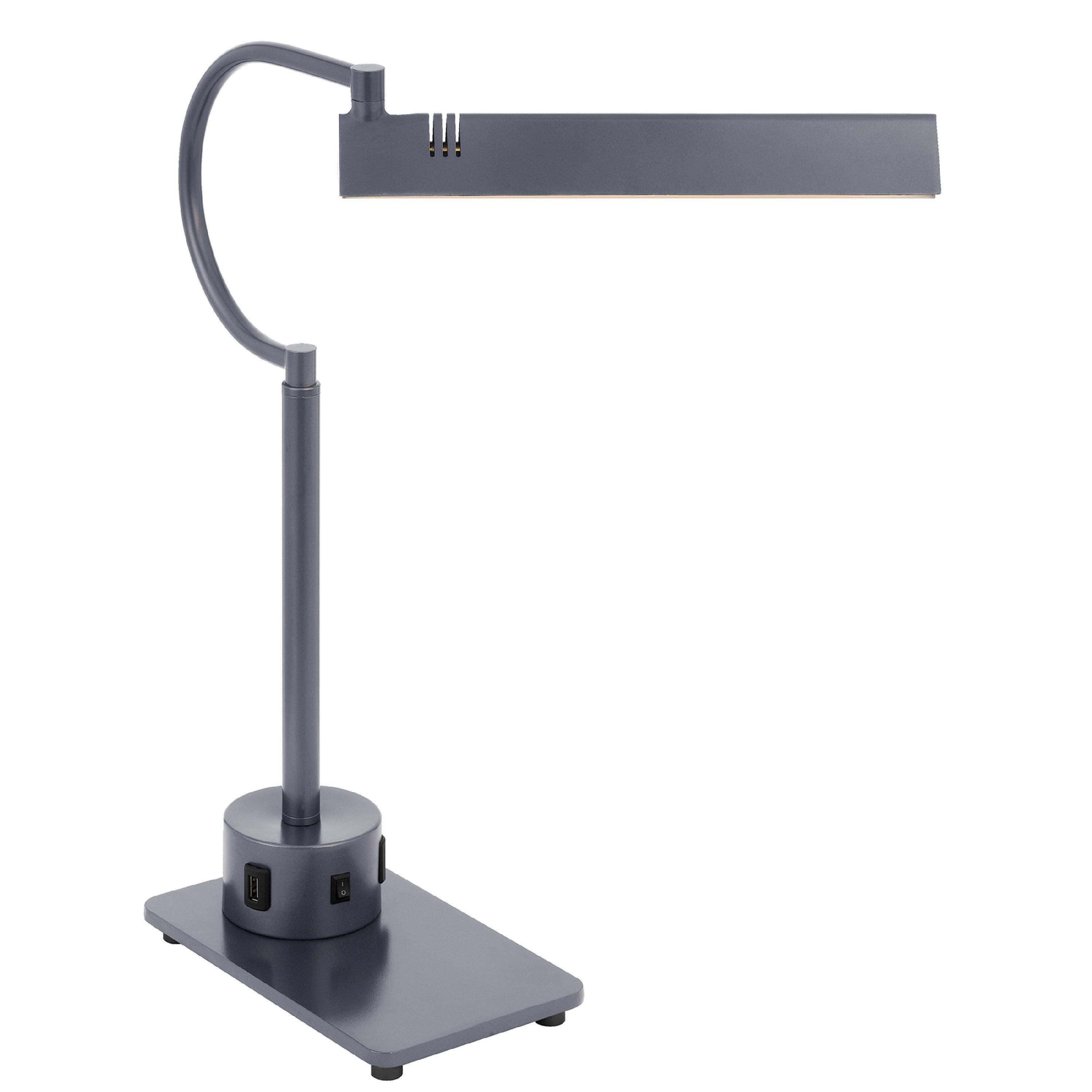 Back. Manhattan Lane - Modern Desk Lamp with LED Light and 2 USB Ports, 18 Inch - Gray.