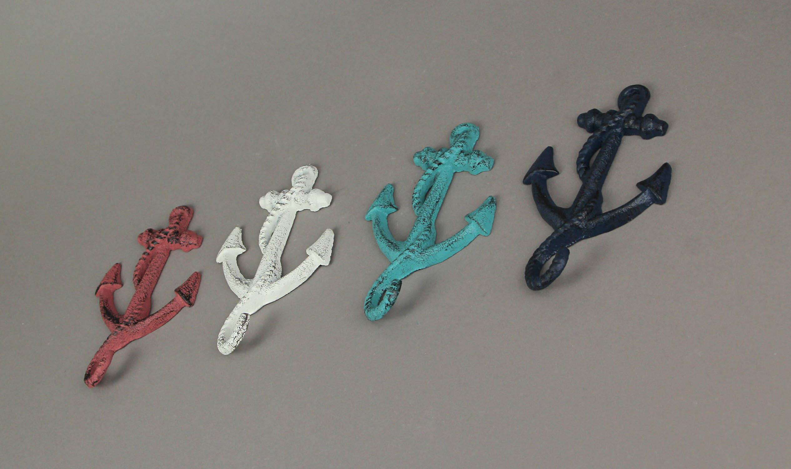 Alt View 1. J.D. Yeatts - Set of 4 Cast Iron Ship Anchor Coat Hooks Decorative Hanger Coastal Wall Decor - Multicolored.