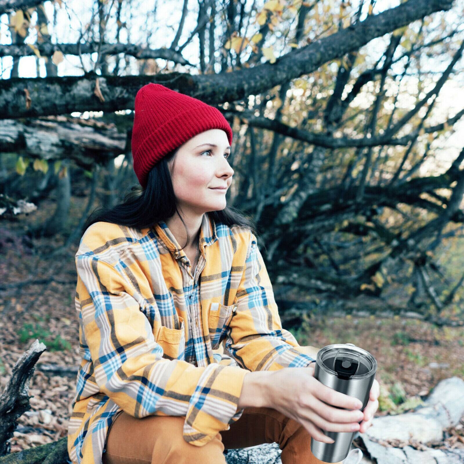 Alt View 9. Ecooso - 30oz Stainless Steel Tumbler, Double-Wall Vacuum Insulated Cup with Lid, Travel Mug for Hot/Cold - Silver.