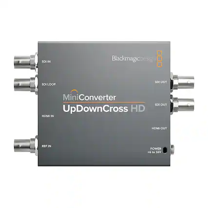 SDI IN
SDI LOOP
SDI OUT
HDMI IN
HDMI OUT
REF IN
POWER +6 to 36V
Blackmagicdesign
MiniConverter UpDownCross HD